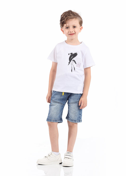 White T-Shirt Short Sleeve With Print For Boys