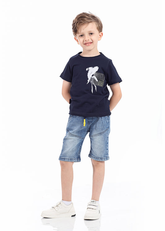 Black T-Shirt Short Sleeve With Print For Boys