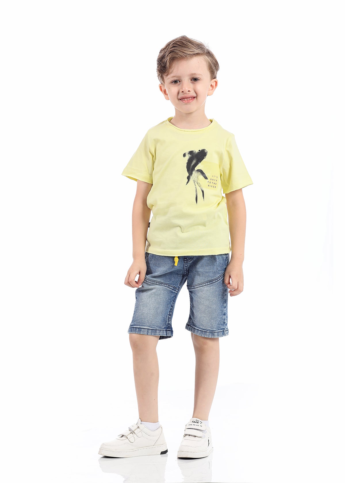 Yellow T-Shirt Short Sleeve With Print For Boys