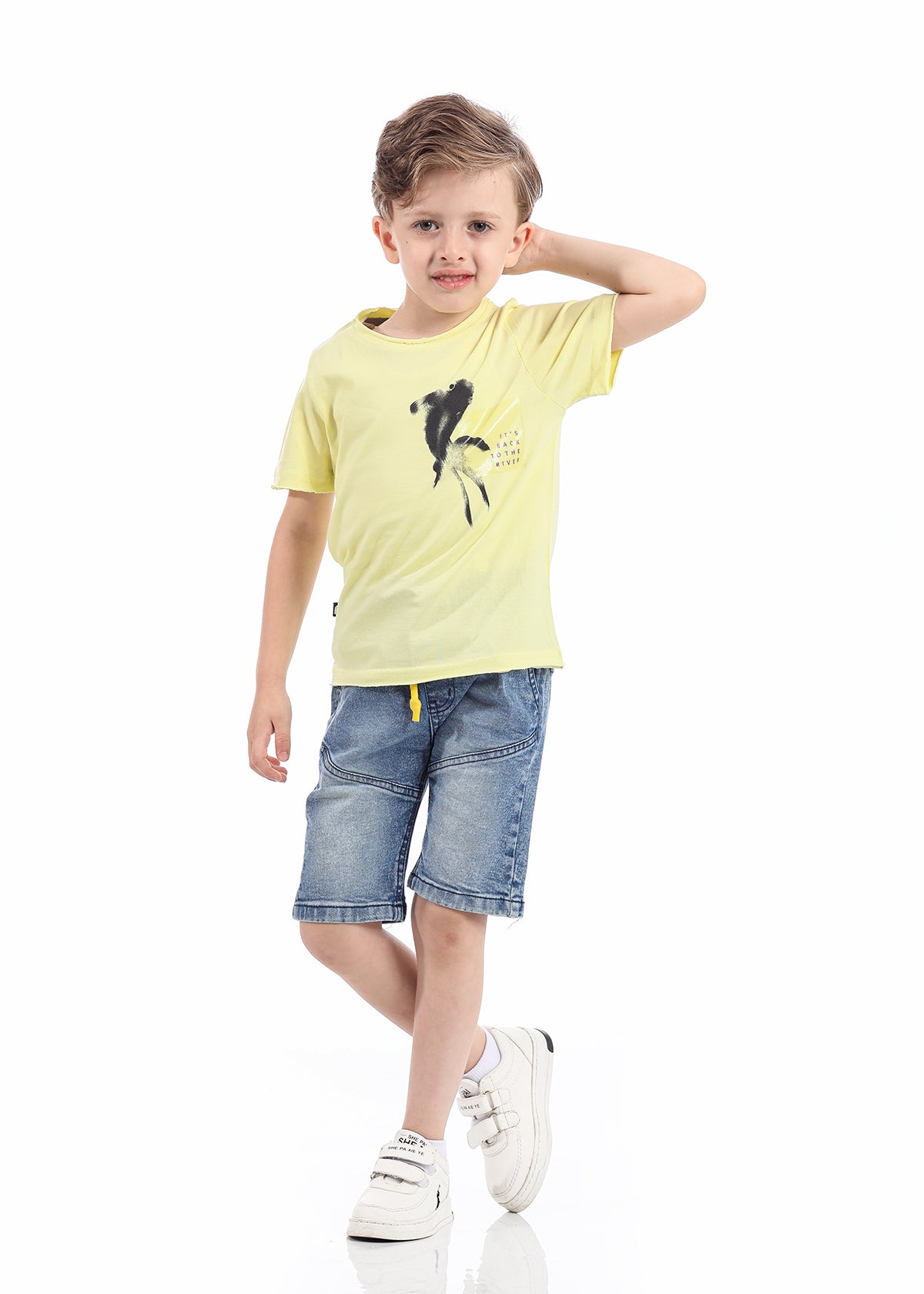 Yellow T-Shirt Short Sleeve With Print For Boys