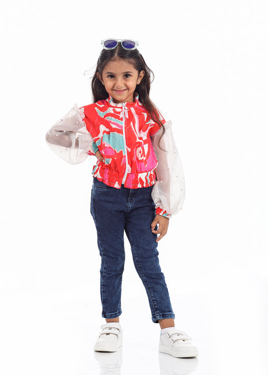 Multicolor Jacket With Chiffon Sleeves For Girls