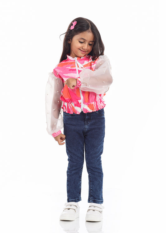 Multicolor Jacket With Chiffon Sleeves For Girls