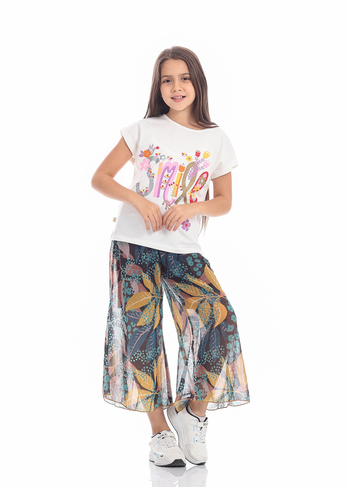 Casual Wide Leg Multi-Colors Florid Pants For Girls