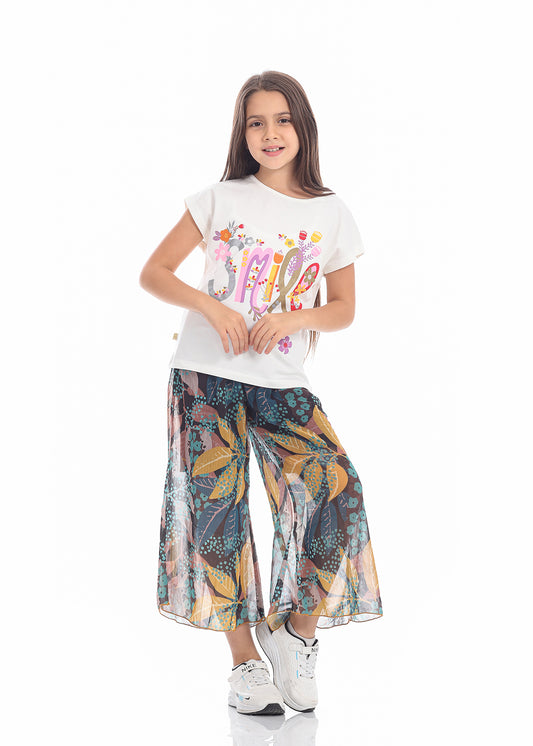 Casual Wide Leg Multi-Colors Florid Pants For Girls