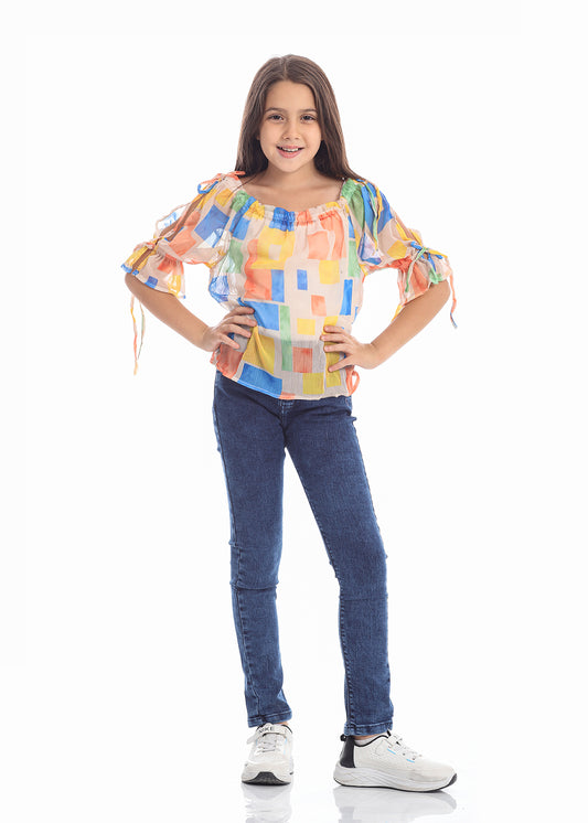 Casual Two Pieces Multicolor Blouse For Girls