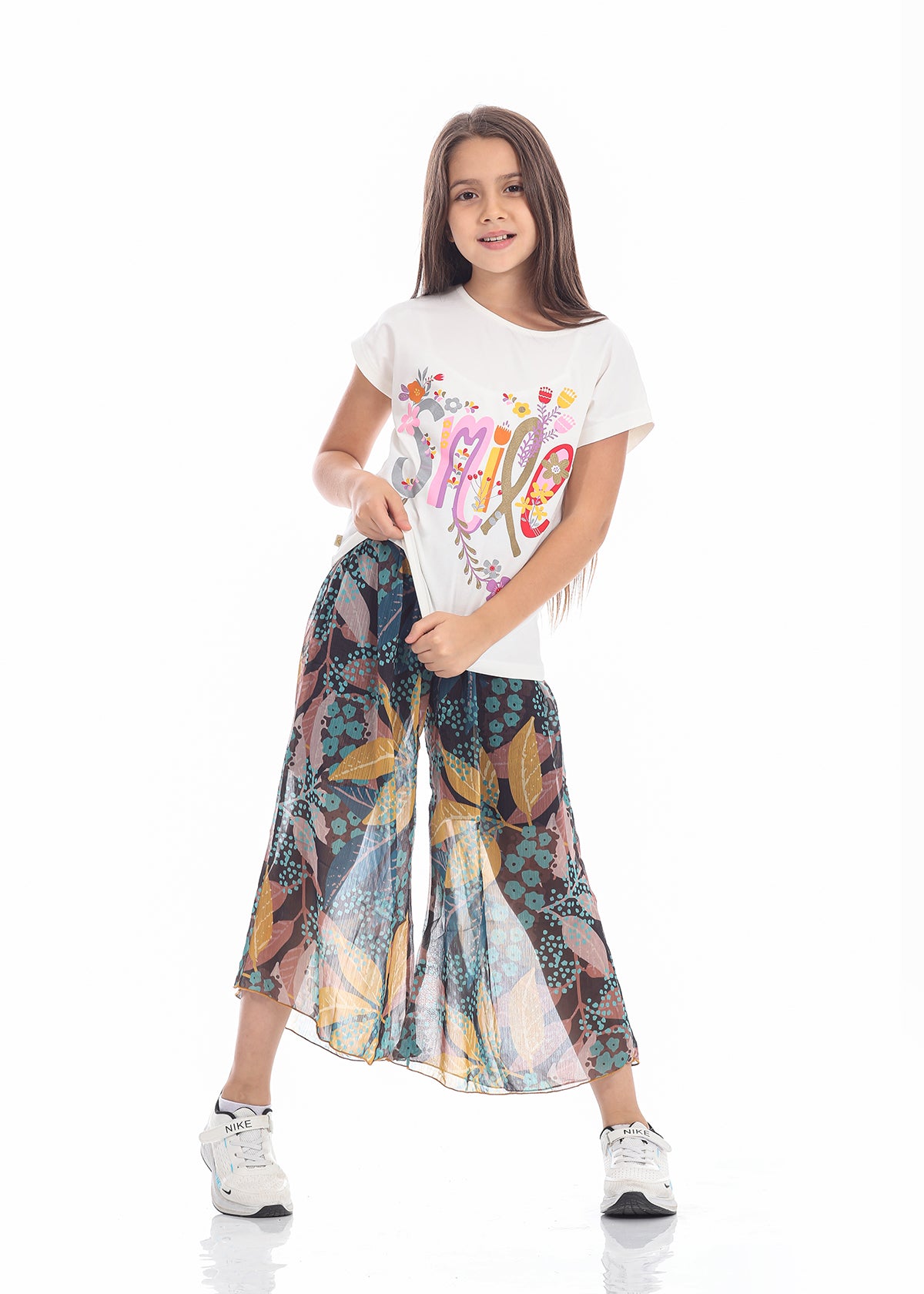 Casual Wide Leg Multi-Colors Florid Pants For Girls