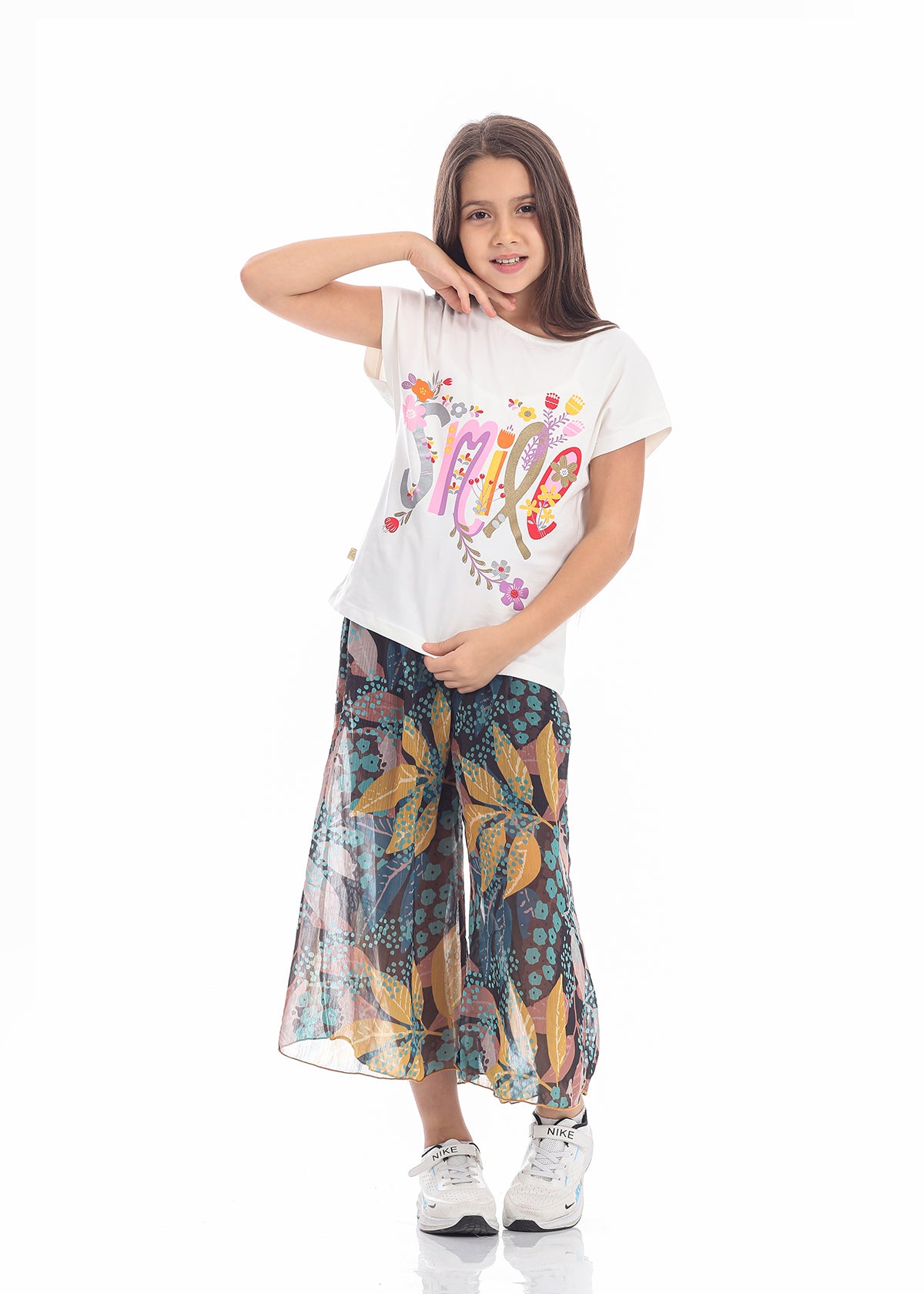 Casual Wide Leg Multi-Colors Florid Pants For Girls