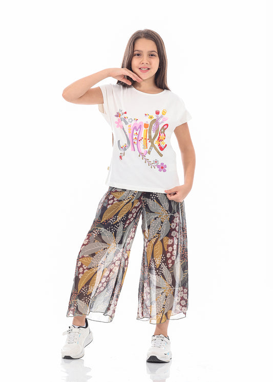 Casual Wide Leg Multi-Colors Florid Pants For Girls