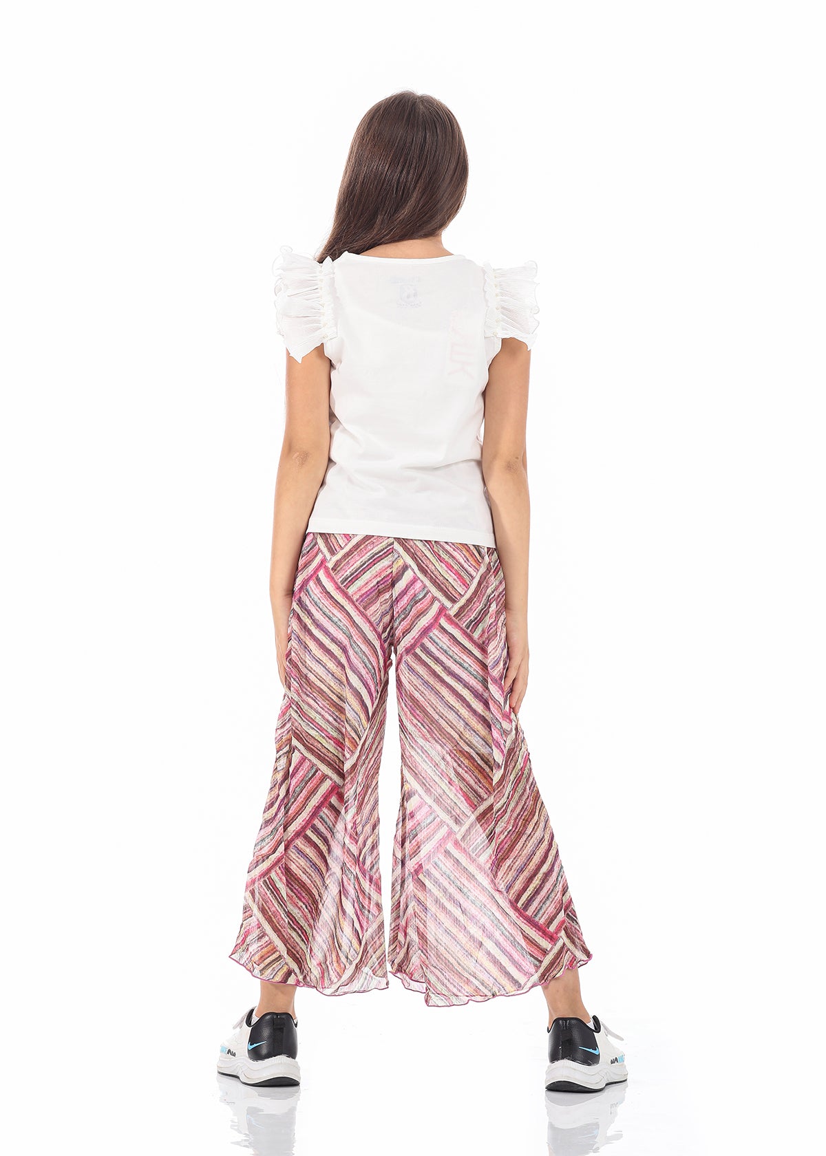 Casual Wide Leg Multi-Colors Striped Pants For Girls