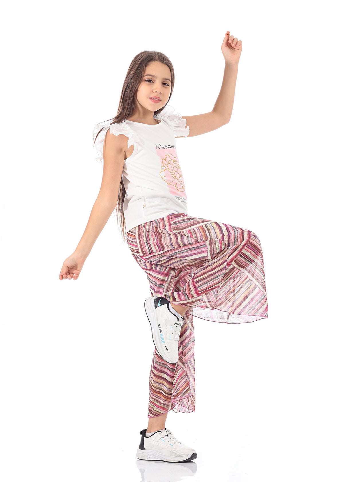 Casual Wide Leg Multi-Colors Striped Pants For Girls