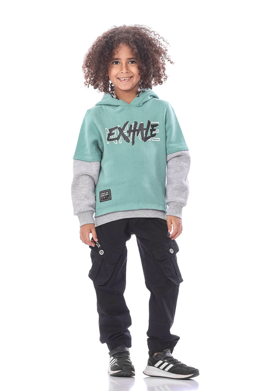 Green Hooded Sweatshirt With Print For Boys
