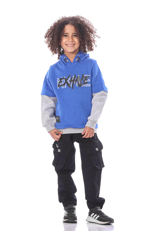 Blue Hooded Sweatshirt With Print For Boys