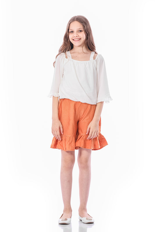 Orange Linen Short For Girls
