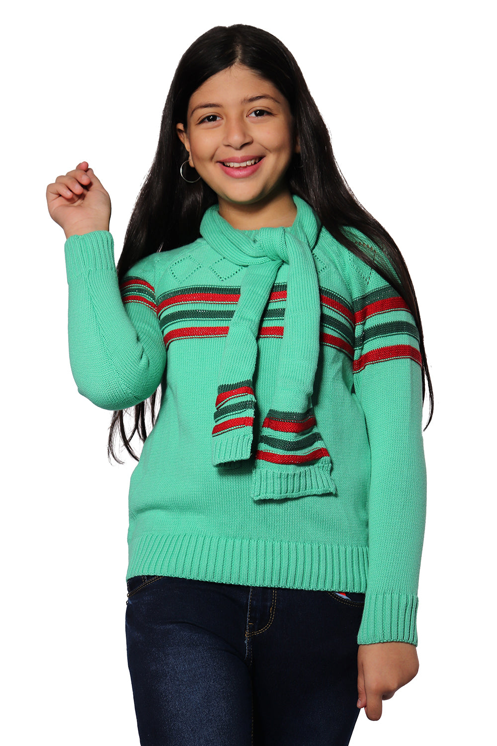 Green Pullover with a scarf