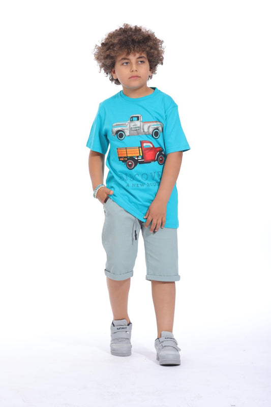 Blue T-Shirt With Truck Print