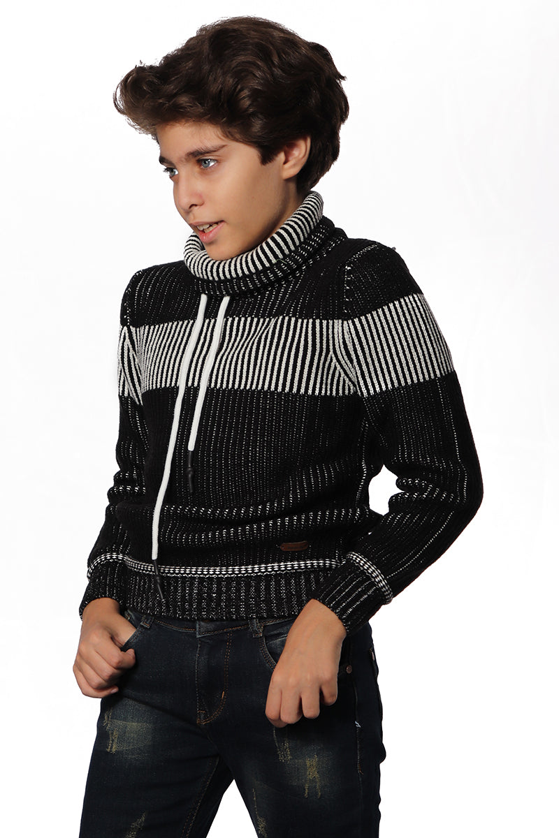 Black Pullover with White Strip