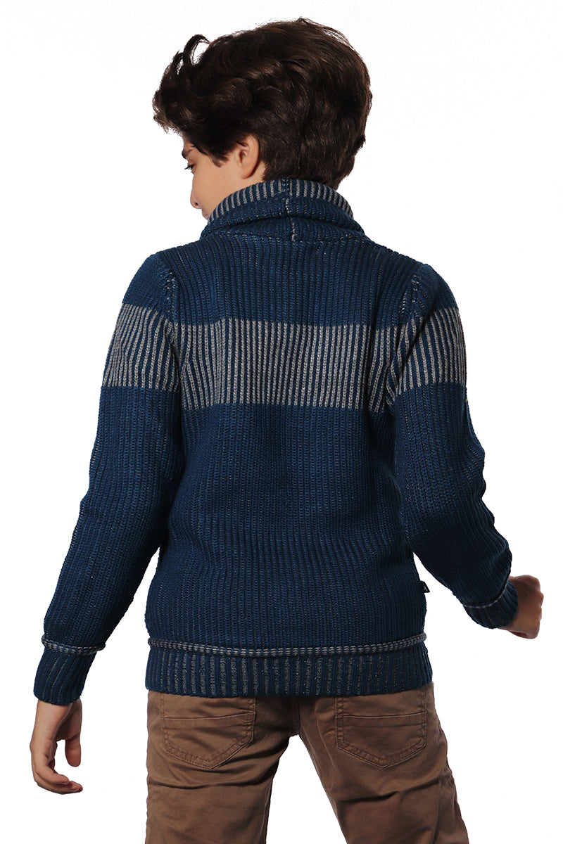 Dark Blue Pullover with White Strip