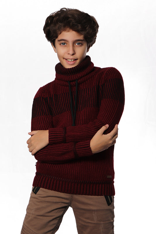 Dark Red Pullover with Black Strip