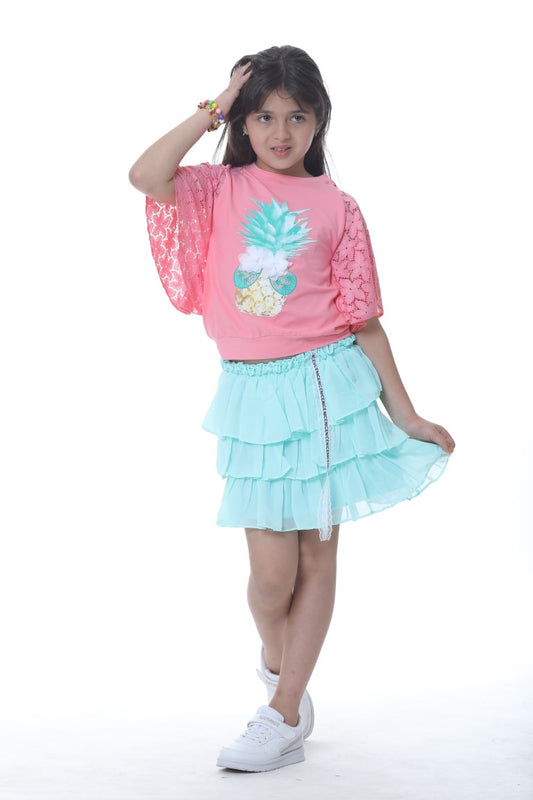 Pink Tshirt with Ruffle Sleeves