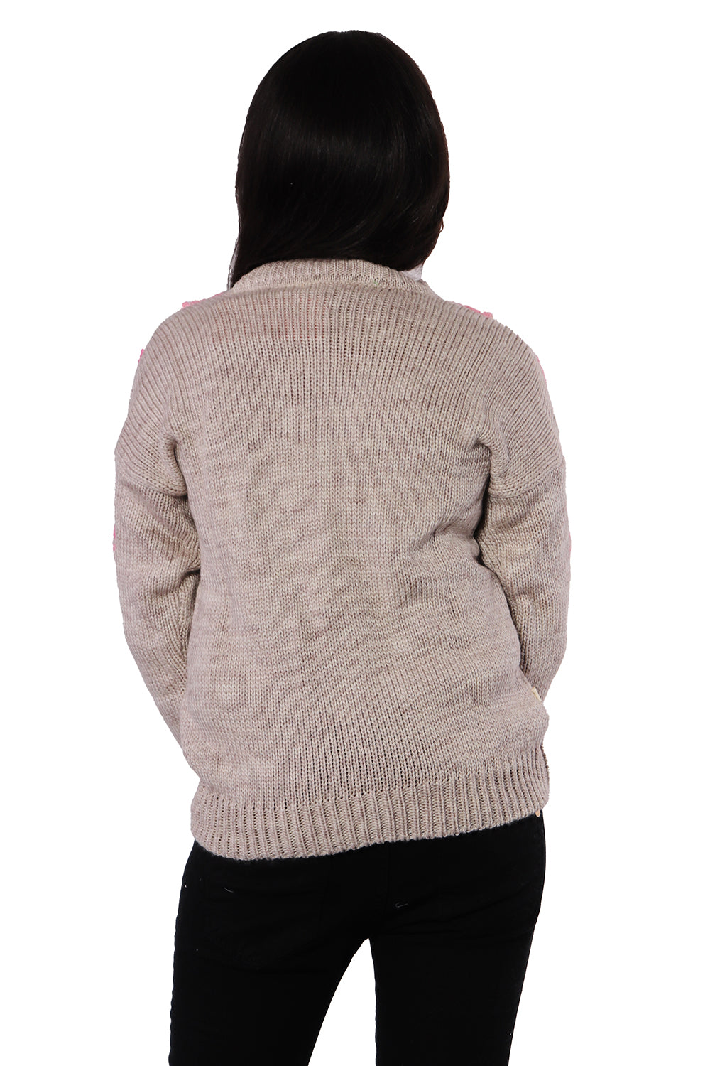 Dark Beige Pullover with Pink Detail