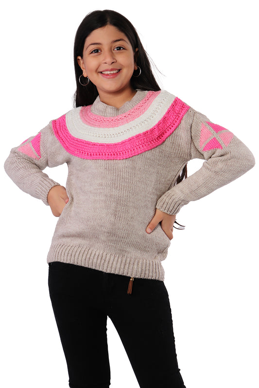 Dark Beige Pullover with Pink Detail