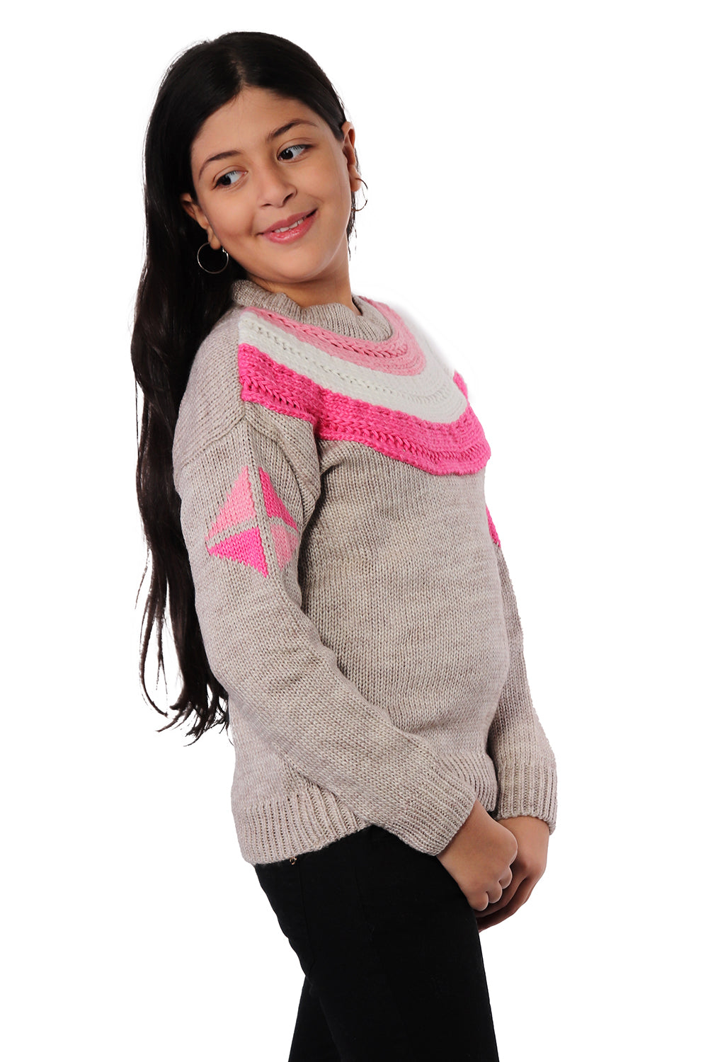 Dark Beige Pullover with Pink Detail