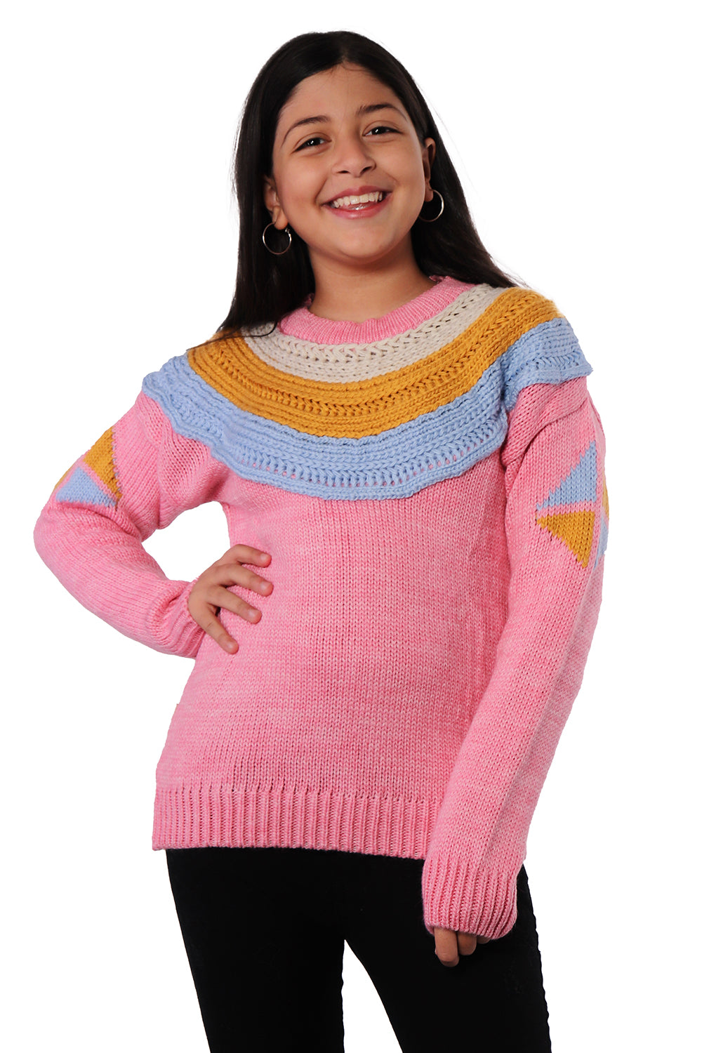 Pink Pullover with Blue Detail