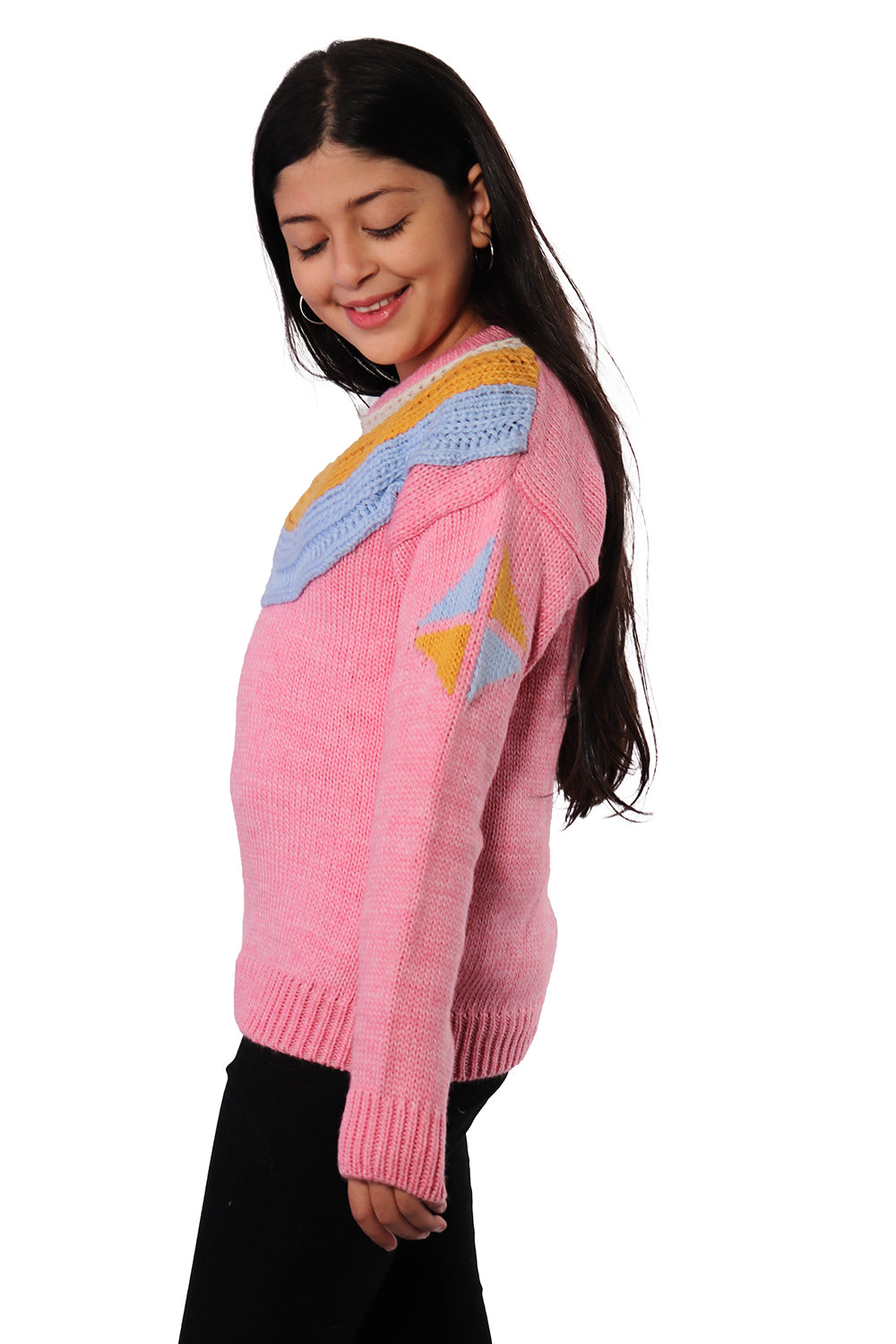 Pink Pullover with Blue Detail