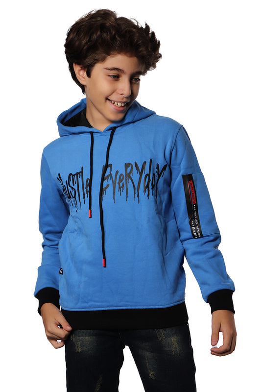 Blue Hoodie with Black Print