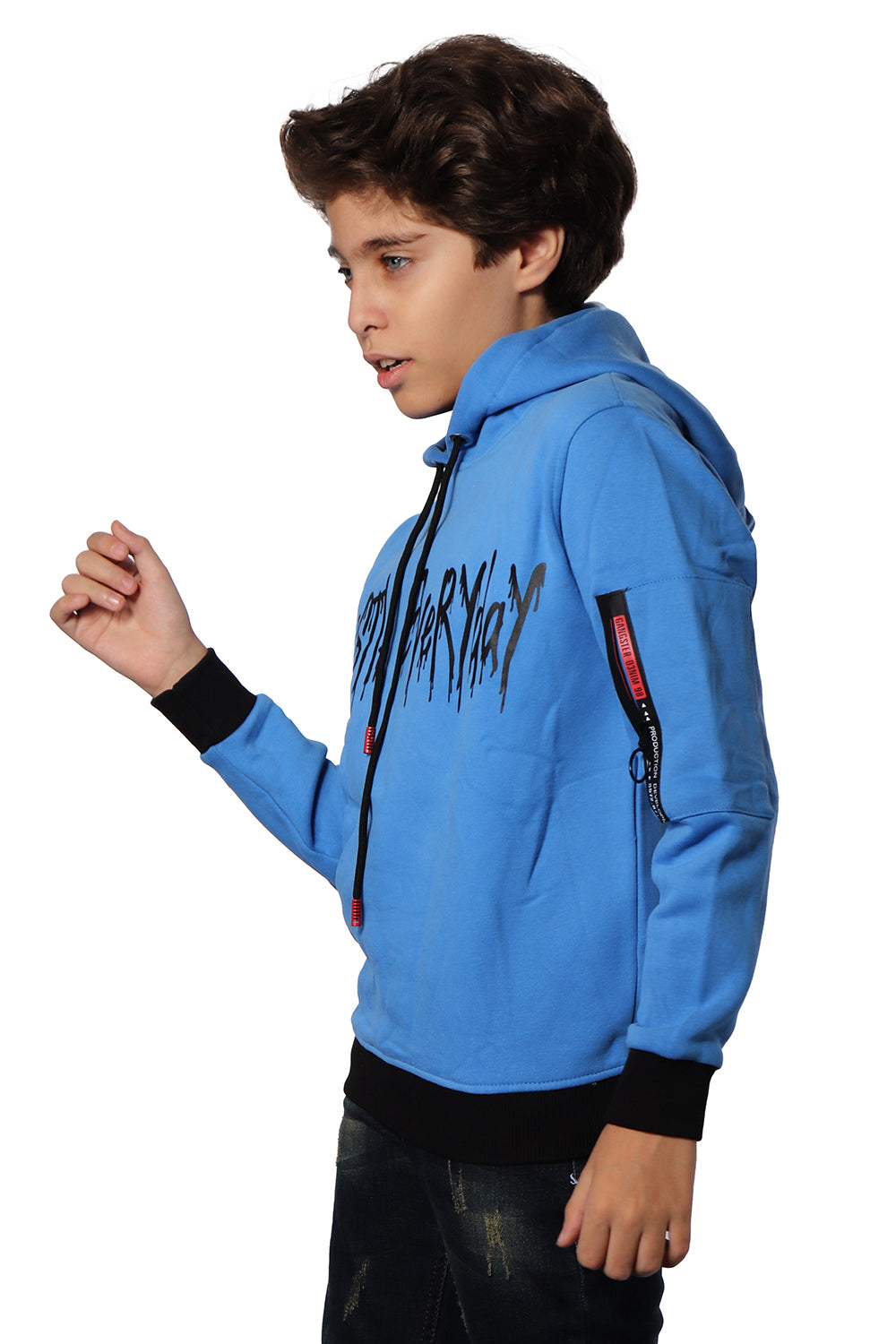 Blue Hoodie with Black Print