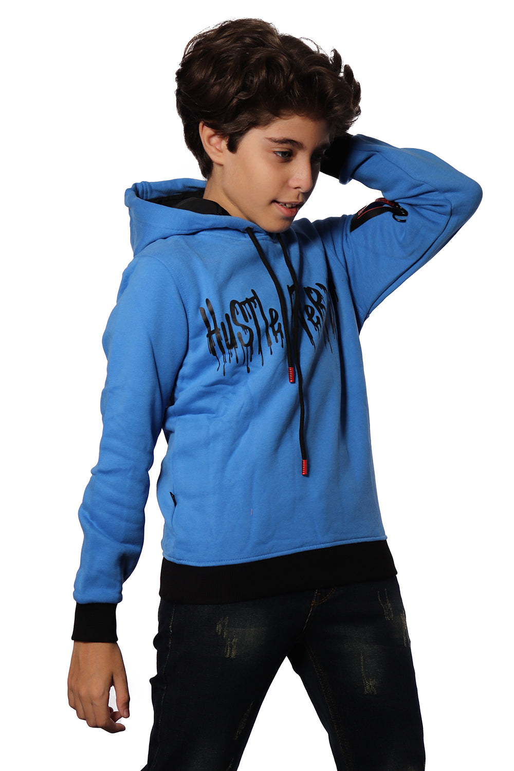 Blue Hoodie with Black Print