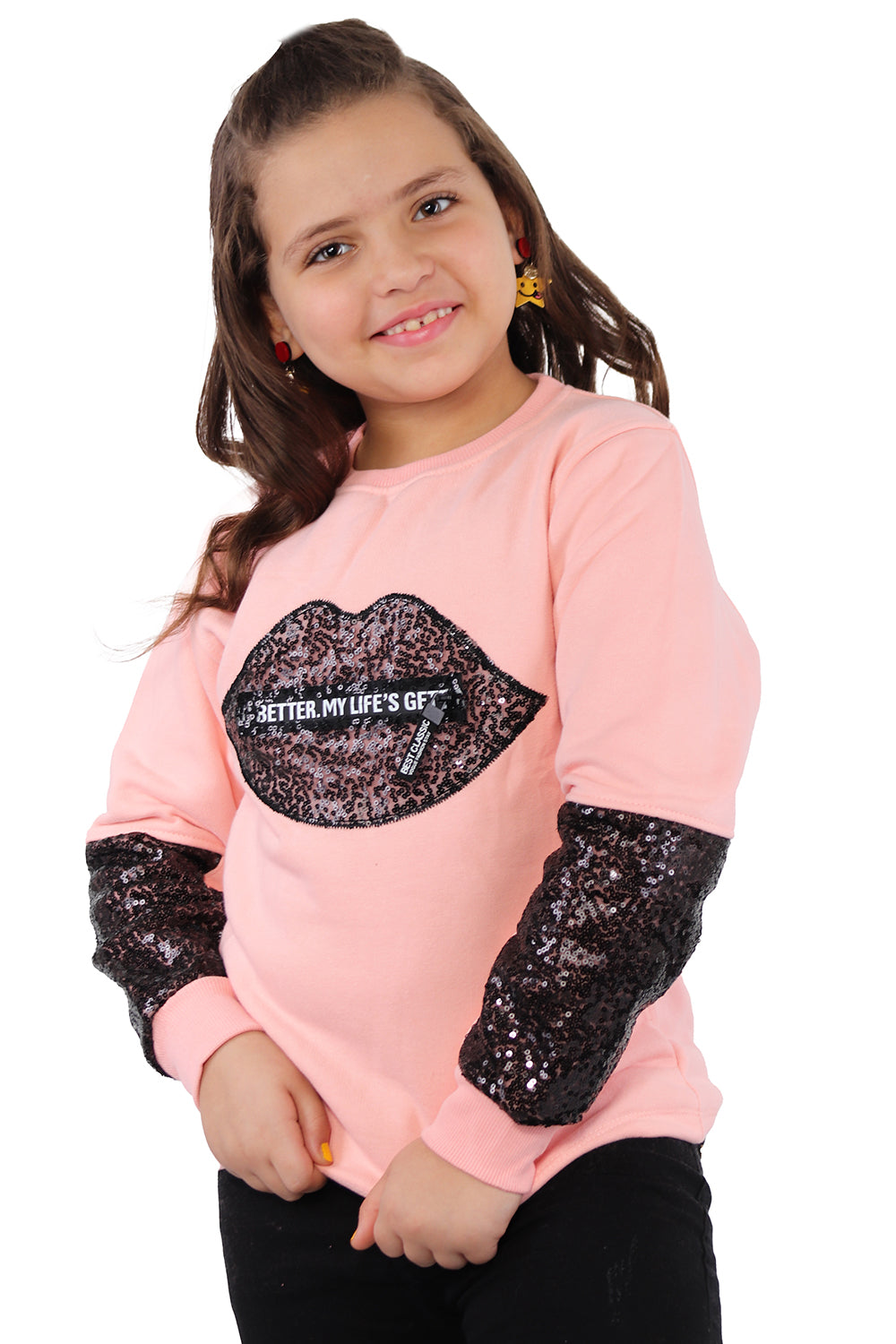 Pink Pullover with Black Glitter