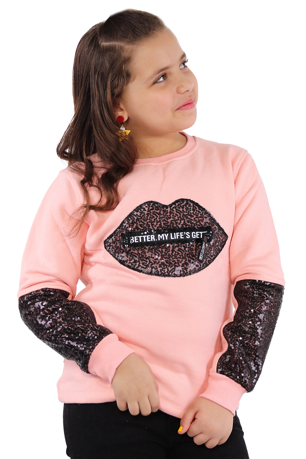 Pink Pullover with Black Glitter