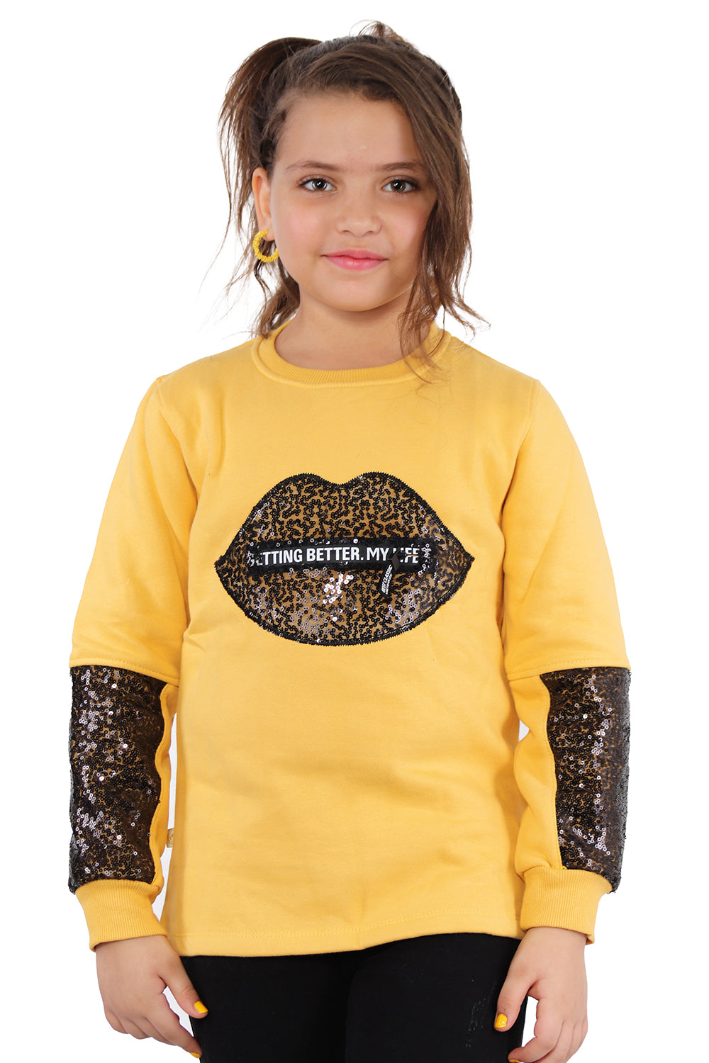 Yellow Pullover with Black Glitter