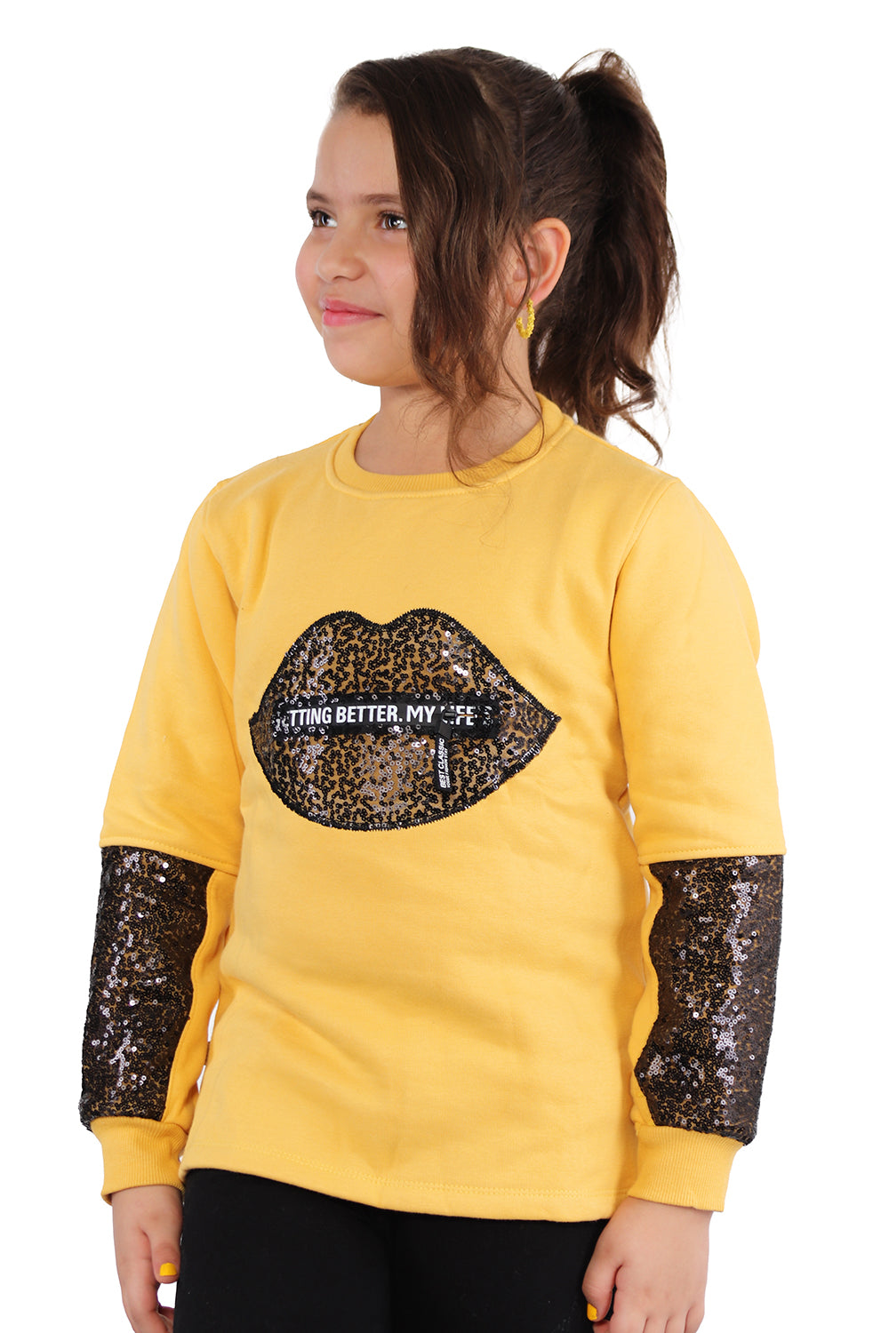 Yellow Pullover with Black Glitter