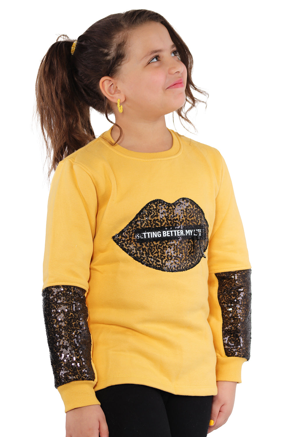 Yellow Pullover with Black Glitter