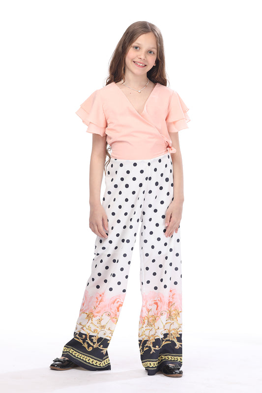 Light Pink & White Jumpsuits with Dots For Girls