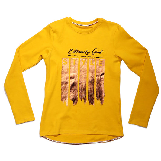 Yellow Sweatshirt with Gold Print