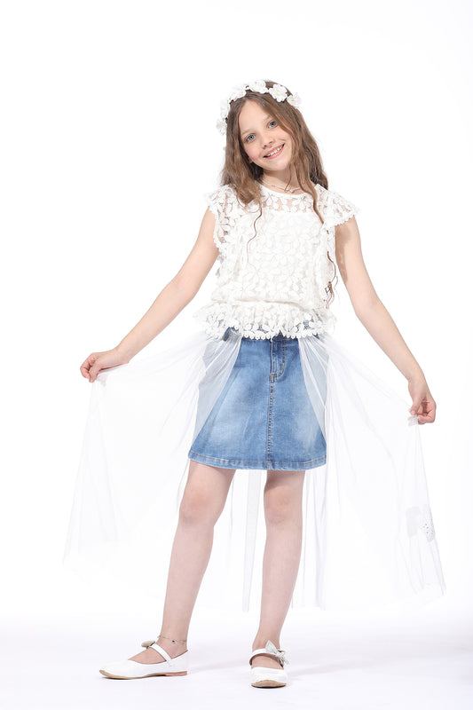 Jeans Skirt with White mesh layer