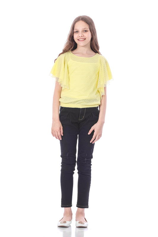Flared Sleeves Yellow Blouse For Girls