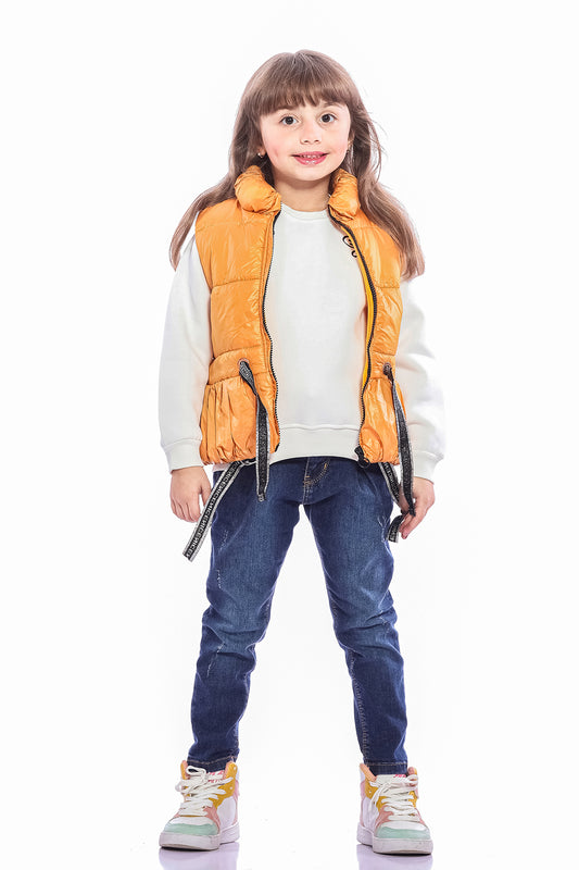 Yellow Shiny Puffer Vest For Girls